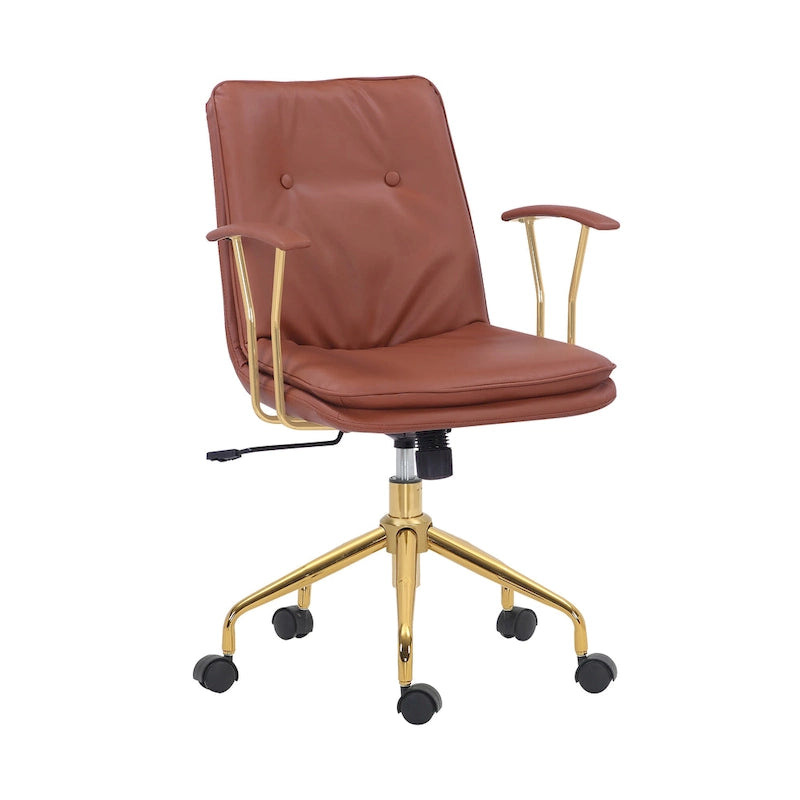 Swivel Office Chair with PU Leather Seat and Gold Chrome Base