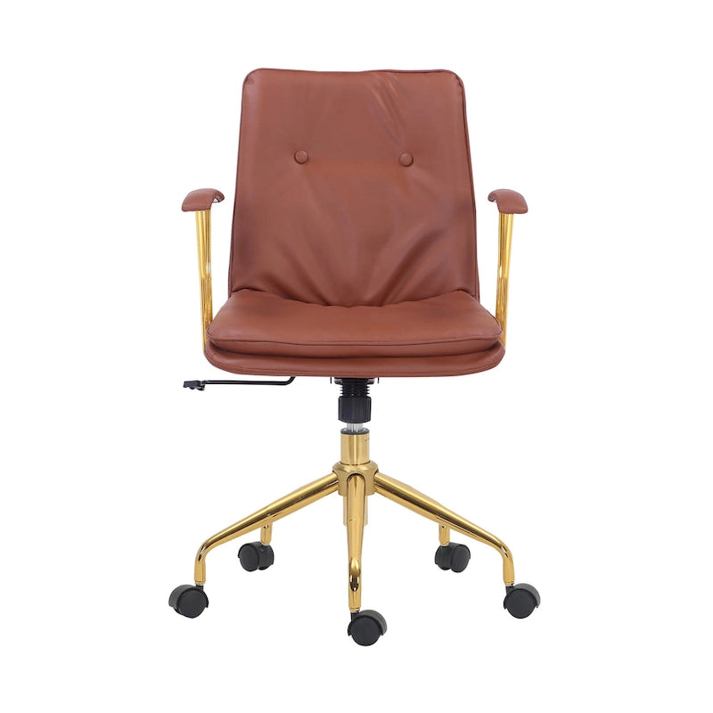 Swivel Office Chair with PU Leather Seat and Gold Chrome Base