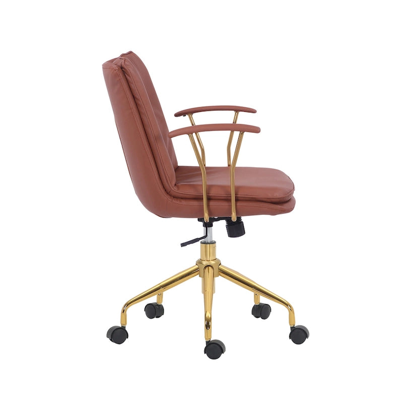 Swivel Office Chair with PU Leather Seat and Gold Chrome Base