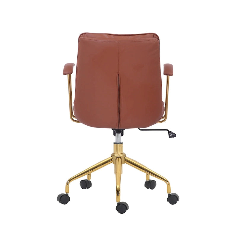 Swivel Office Chair with PU Leather Seat and Gold Chrome Base