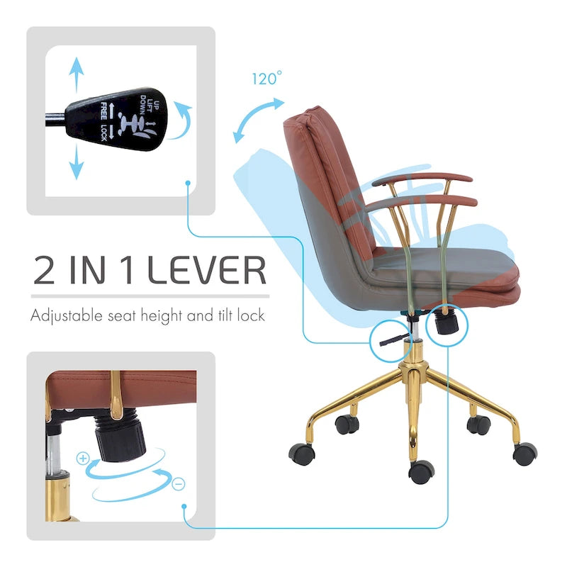 Swivel Office Chair with PU Leather Seat and Gold Chrome Base