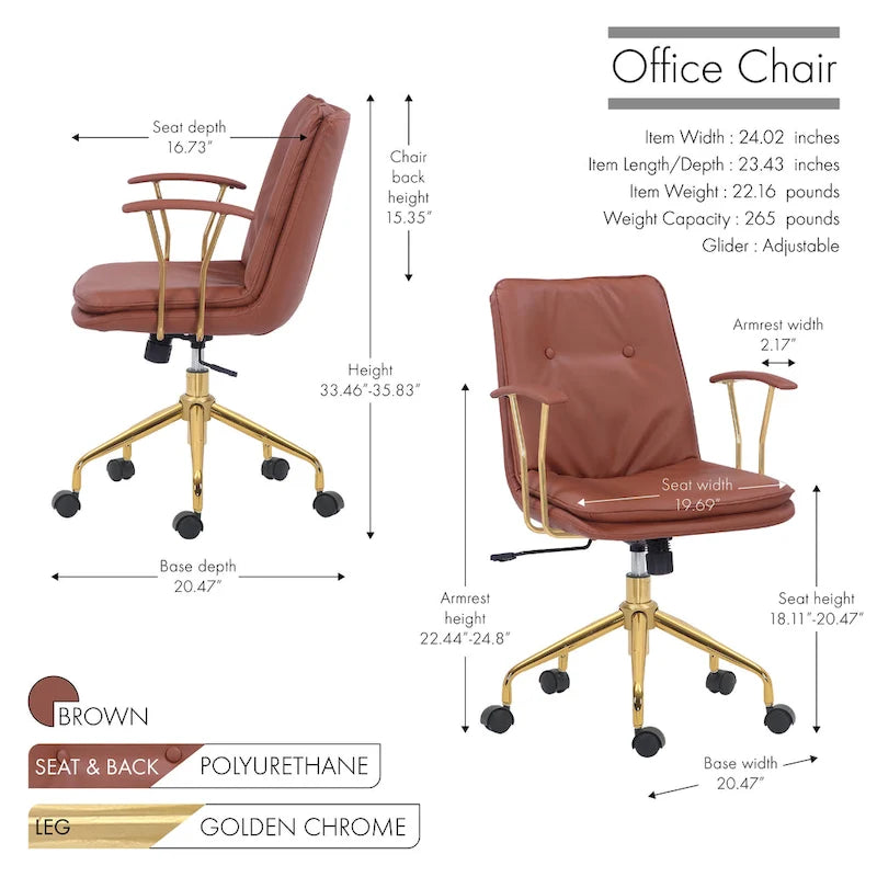 Swivel Office Chair with PU Leather Seat and Gold Chrome Base