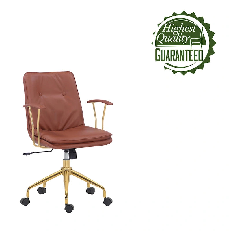 Swivel Office Chair with PU Leather Seat and Gold Chrome Base