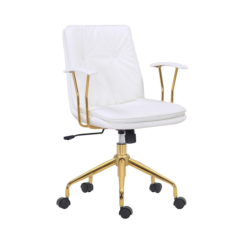 Swivel Office Chair with PU Leather Seat and Gold Chrome Base