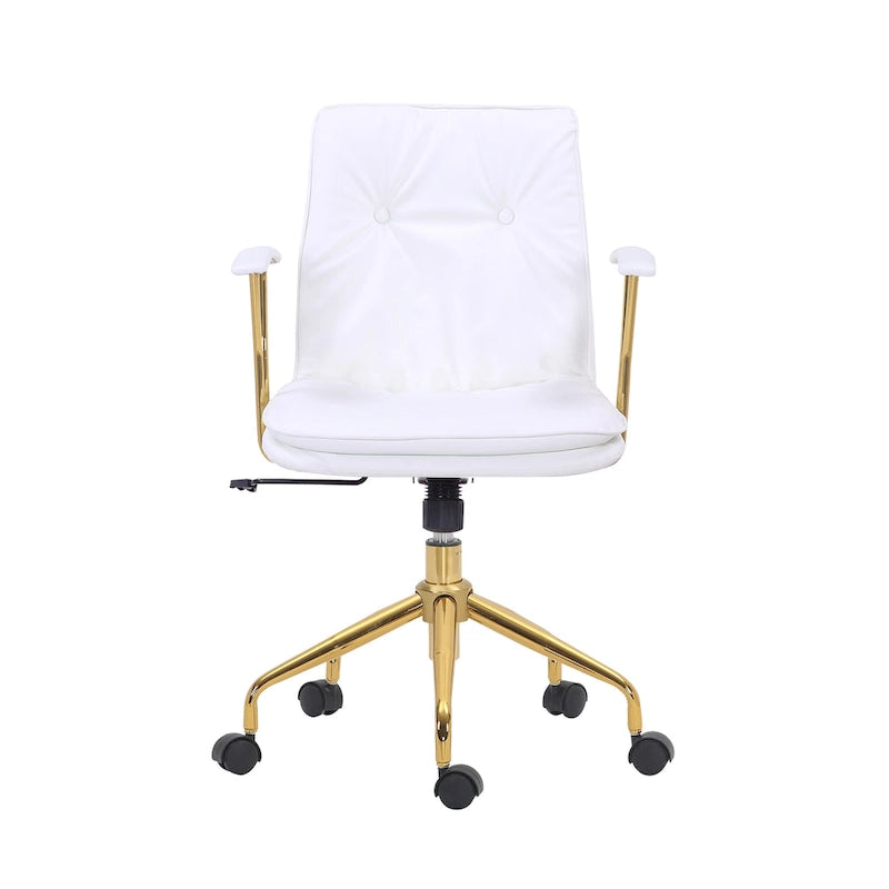 Swivel Office Chair with PU Leather Seat and Gold Chrome Base