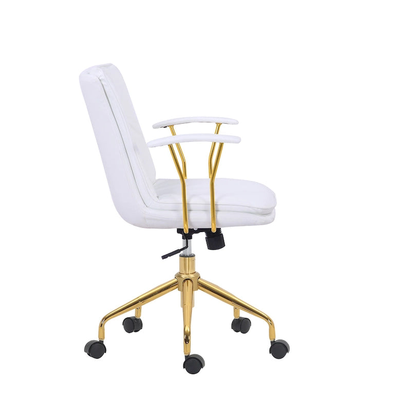 Swivel Office Chair with PU Leather Seat and Gold Chrome Base