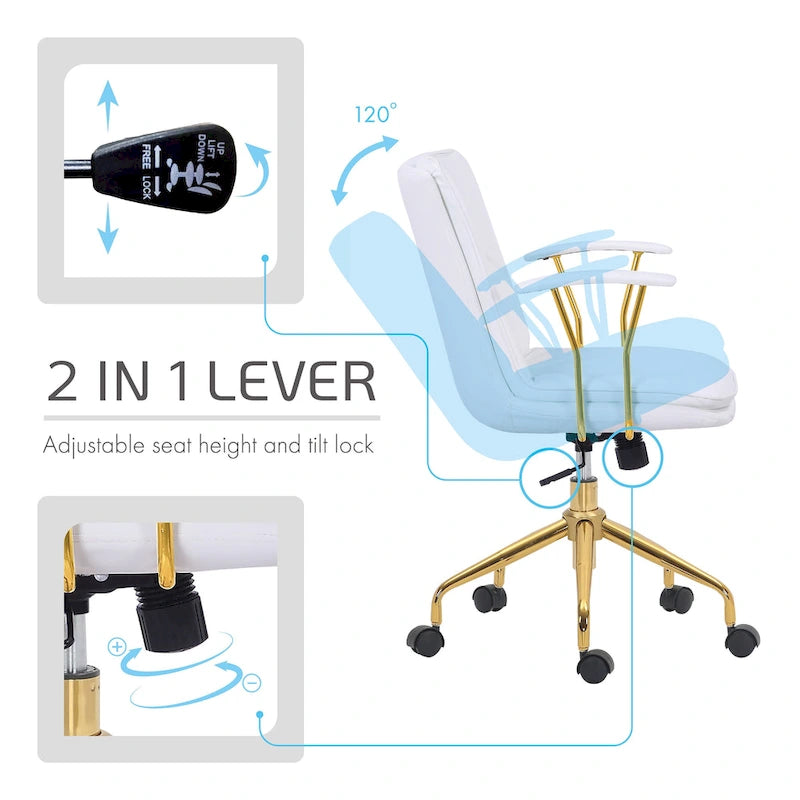 Swivel Office Chair with PU Leather Seat and Gold Chrome Base