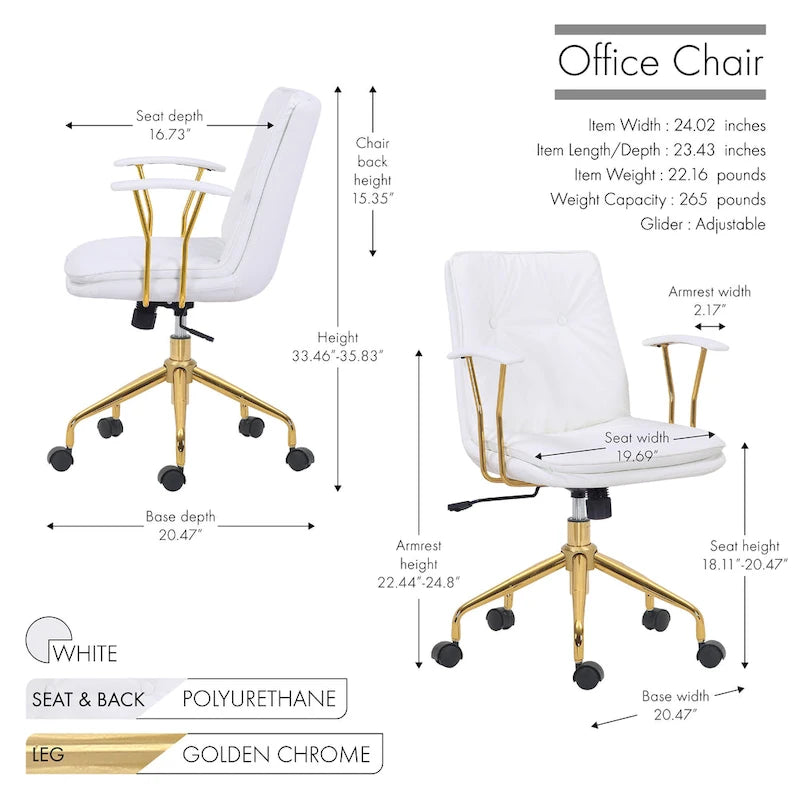 Swivel Office Chair with PU Leather Seat and Gold Chrome Base