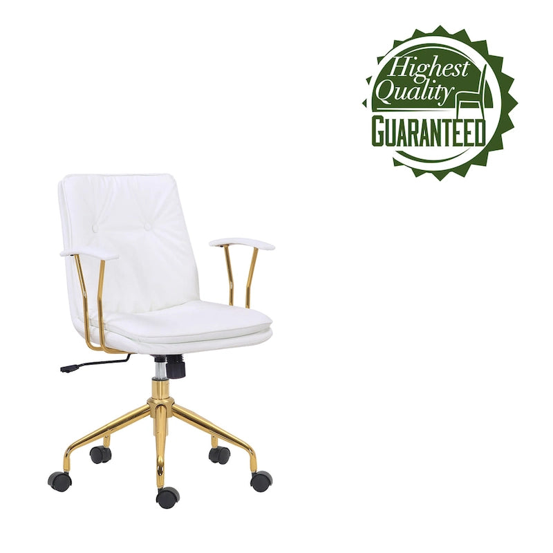 Swivel Office Chair with PU Leather Seat and Gold Chrome Base