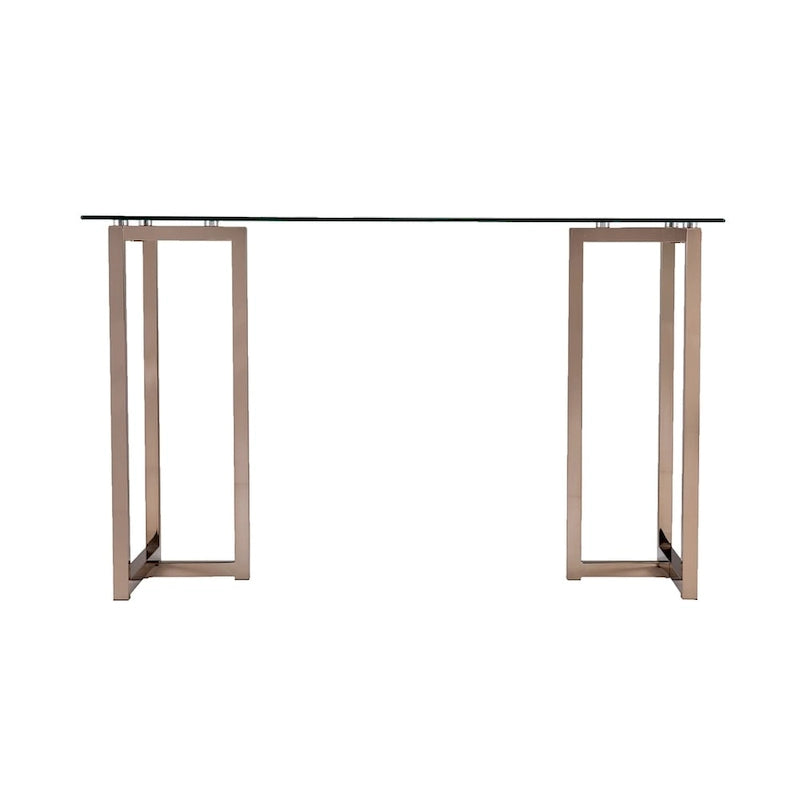 Glass Top Writing Desk with Metal Frame, Champagne Finish