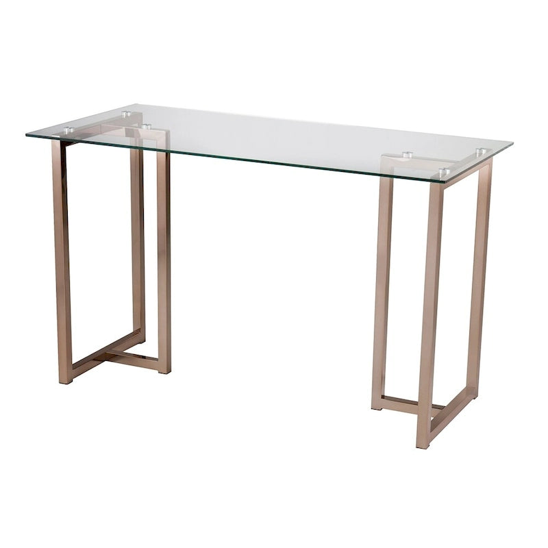 Glass Top Writing Desk with Metal Frame, Champagne Finish
