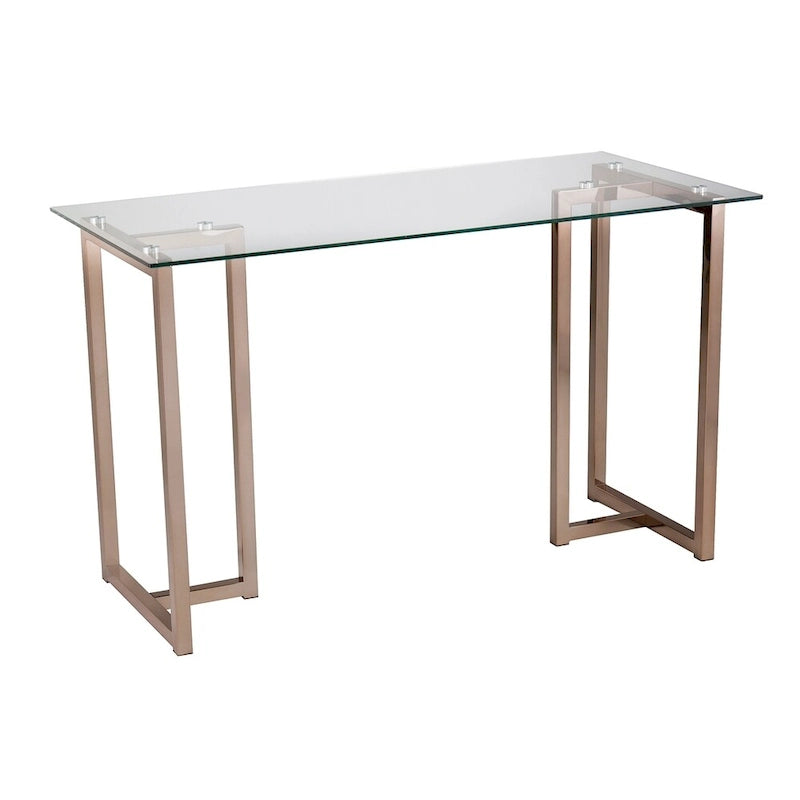 Glass Top Writing Desk with Metal Frame, Champagne Finish