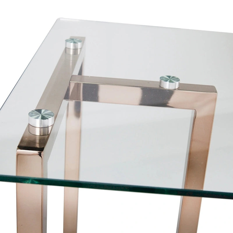Glass Top Writing Desk with Metal Frame, Champagne Finish