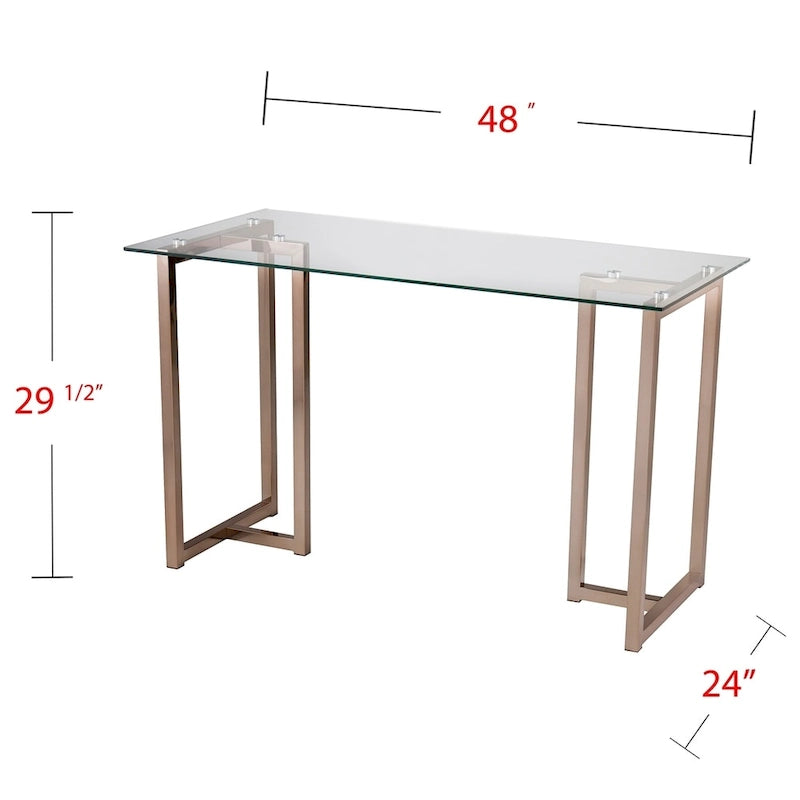 Glass Top Writing Desk with Metal Frame, Champagne Finish