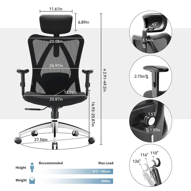 Ergonomic High-Back Mesh Office Chair with Adjustable Lumbar Support and Headrest