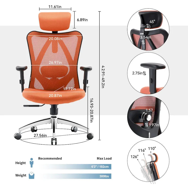 Ergonomic High-Back Mesh Office Chair with Adjustable Lumbar Support and Headrest