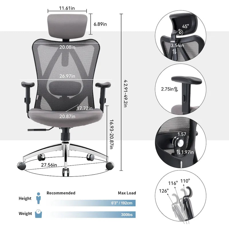 Ergonomic High-Back Mesh Office Chair with Adjustable Lumbar Support and Headrest