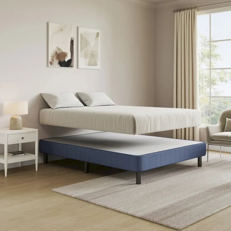 Full Size Platform Bed Base with Upholstered Frame and Removable Legs