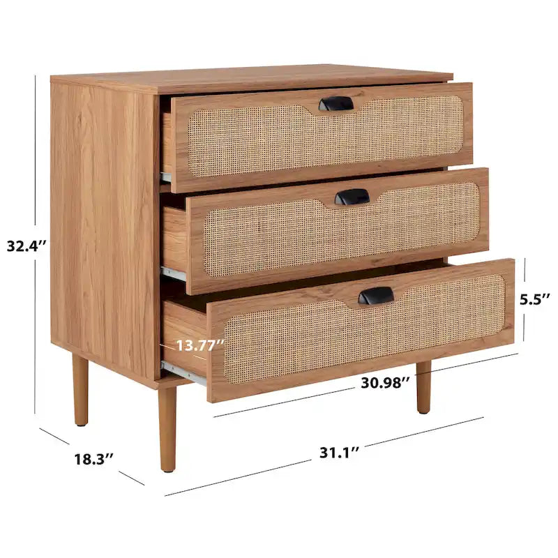3-Drawer Chest with Rattan Mesh Front and Metal Pulls