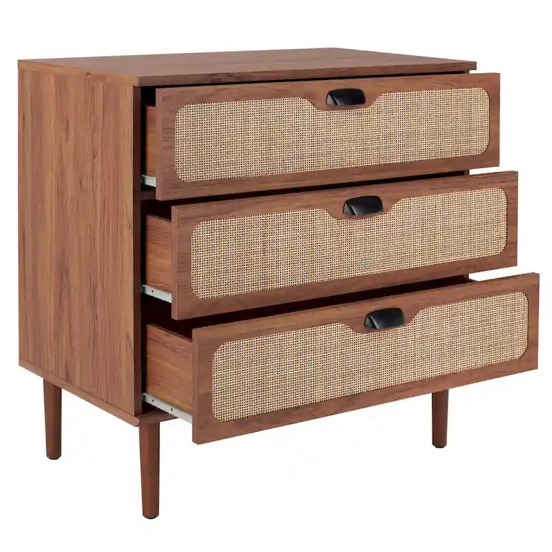 3-Drawer Chest with Rattan Mesh Front and Metal Pulls