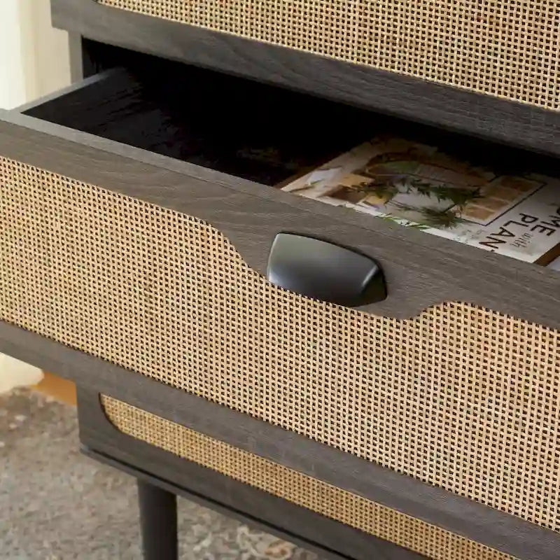 3-Drawer Chest with Rattan Mesh Front and Metal Pulls