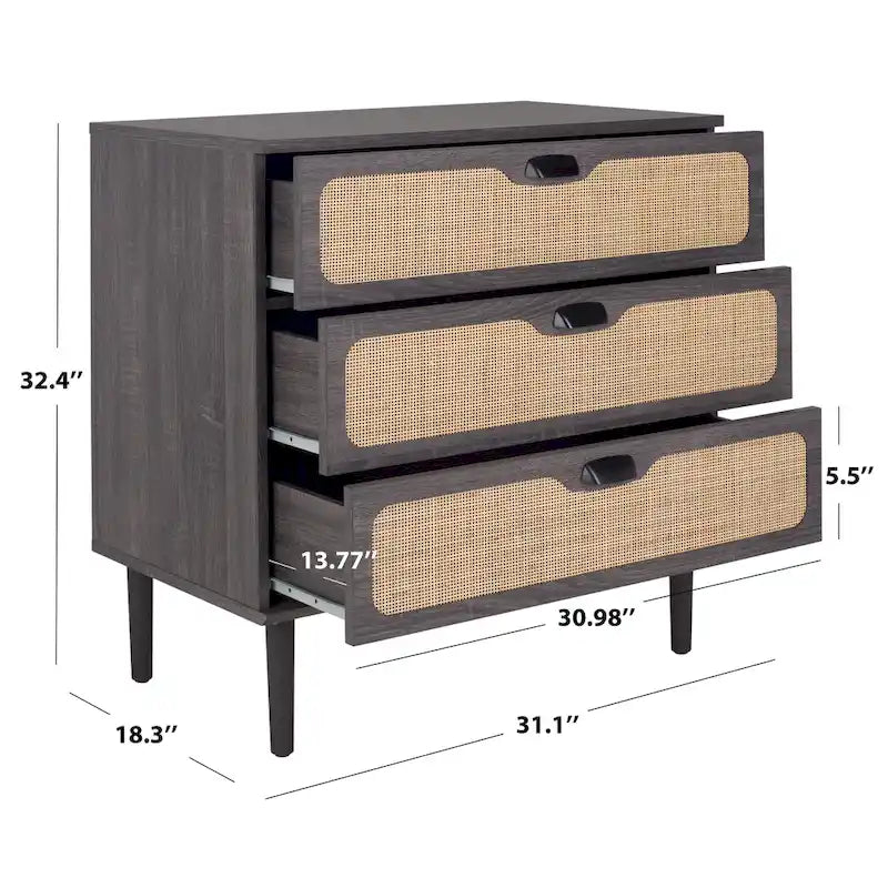 3-Drawer Chest with Rattan Mesh Front and Metal Pulls
