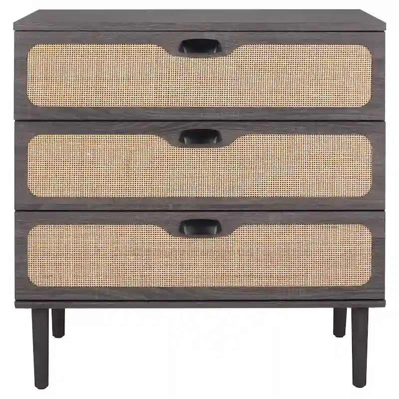 3-Drawer Chest with Rattan Mesh Front and Metal Pulls
