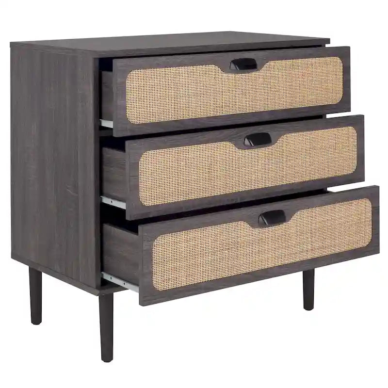 3-Drawer Chest with Rattan Mesh Front and Metal Pulls