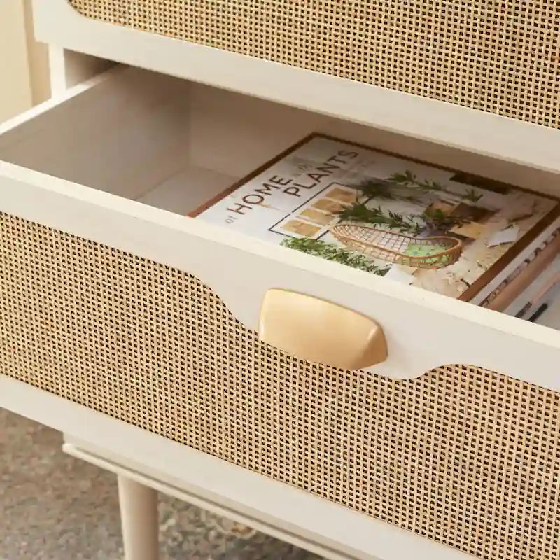 3-Drawer Chest with Rattan Mesh Front and Metal Pulls