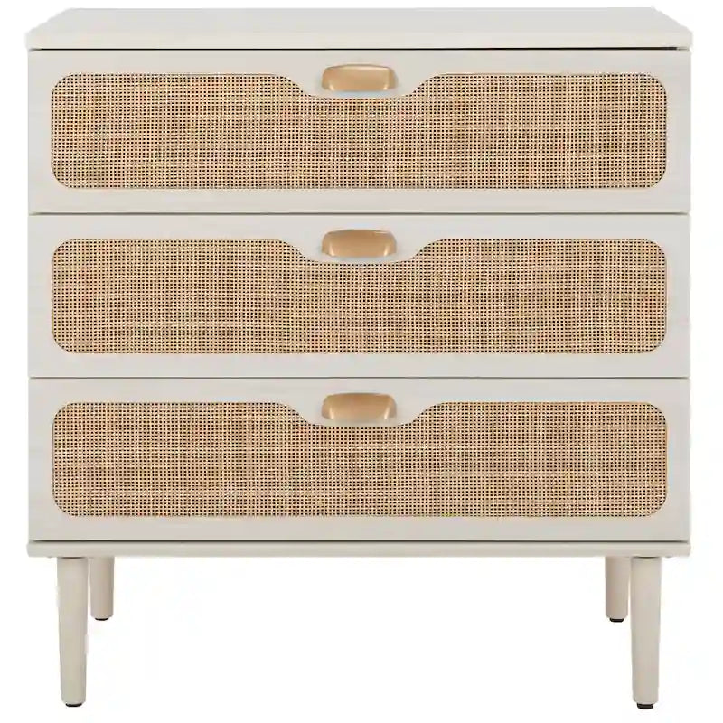 3-Drawer Chest with Rattan Mesh Front and Metal Pulls