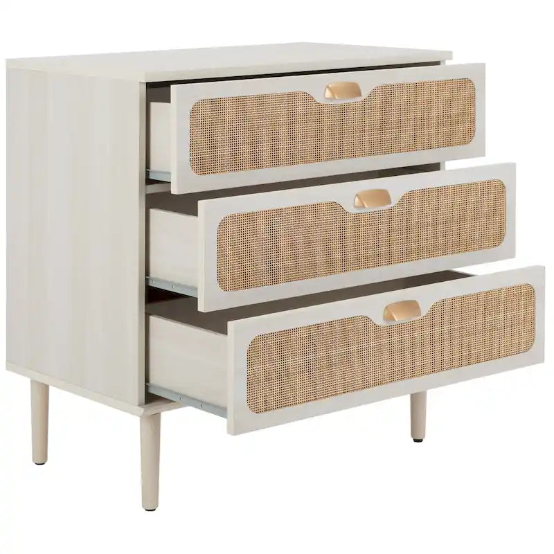 3-Drawer Chest with Rattan Mesh Front and Metal Pulls