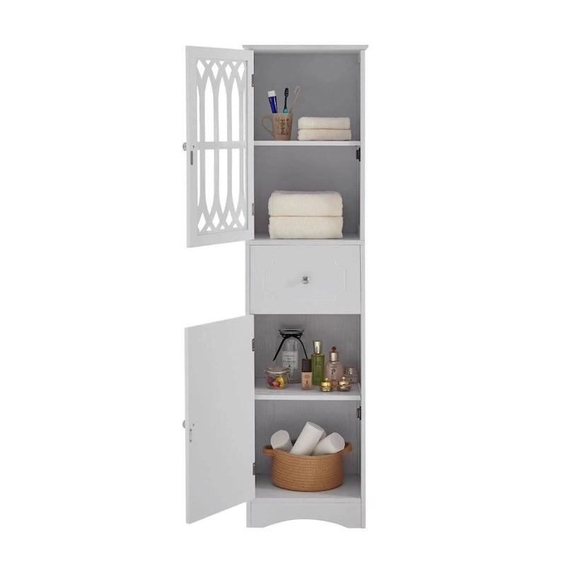 Tall Bathroom Storage Cabinet with Drawer, Doors and Anti-Tip Hardware