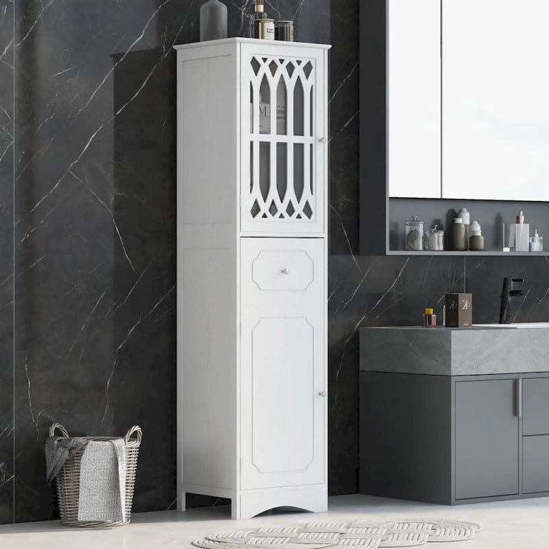 Tall Bathroom Storage Cabinet with Drawer, Doors and Anti-Tip Hardware