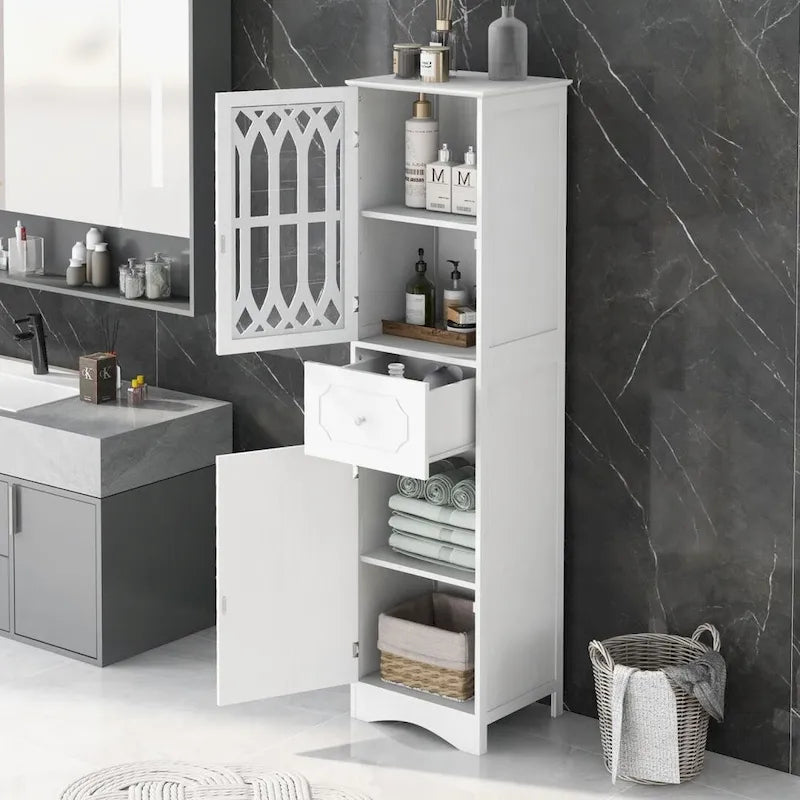 Tall Bathroom Storage Cabinet with Drawer, Doors and Anti-Tip Hardware