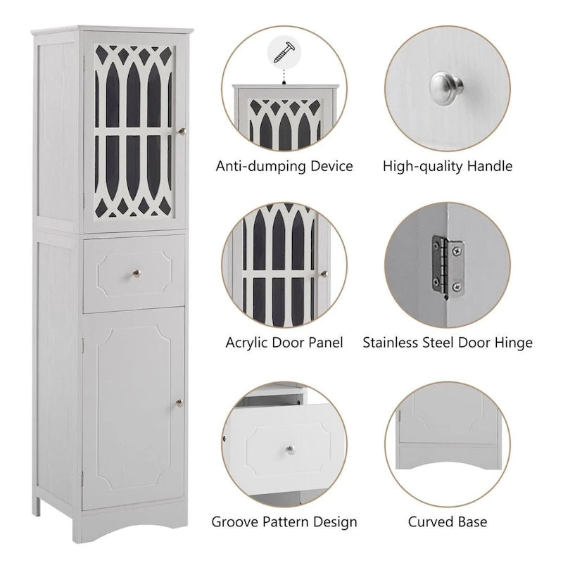 Tall Bathroom Storage Cabinet with Drawer, Doors and Anti-Tip Hardware