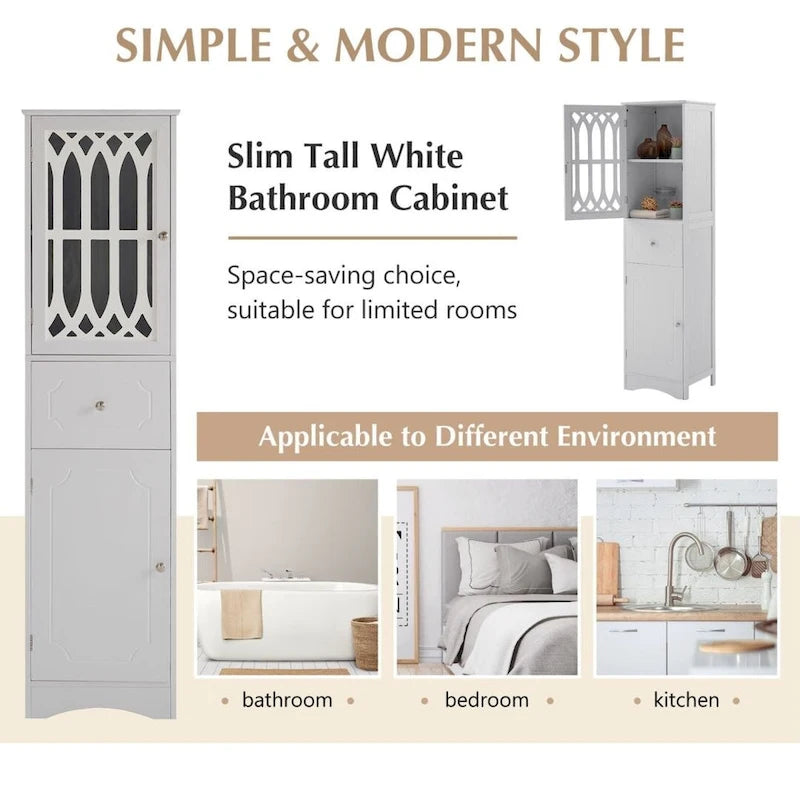 Tall Bathroom Storage Cabinet with Drawer, Doors and Anti-Tip Hardware