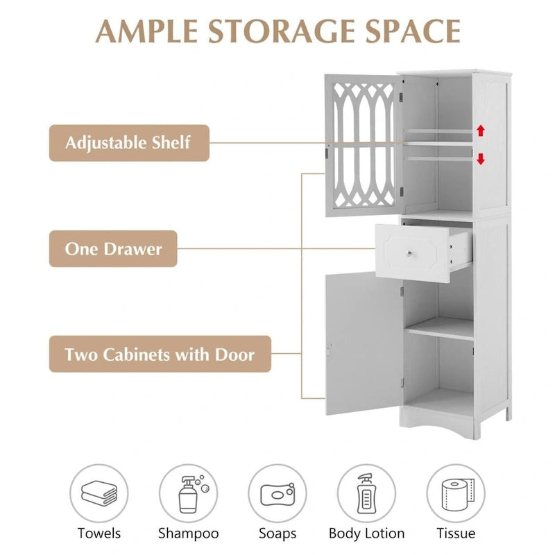 Tall Bathroom Storage Cabinet with Drawer, Doors and Anti-Tip Hardware