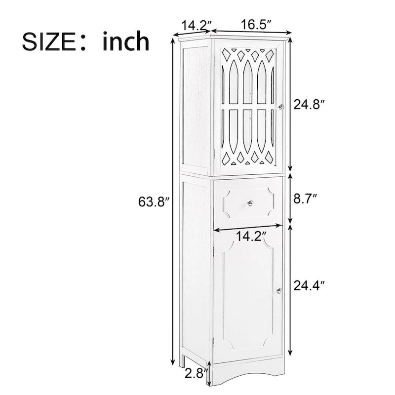 Tall Bathroom Storage Cabinet with Drawer, Doors and Anti-Tip Hardware