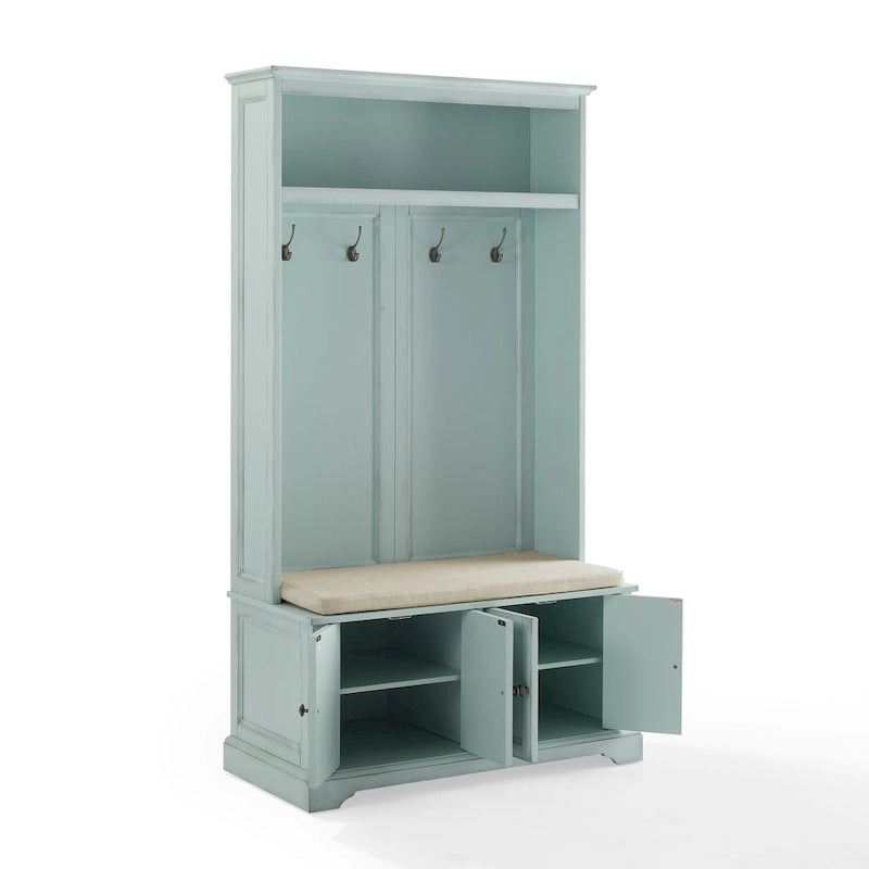 Hall Tree with Bench, 4 Hooks, 2 Storage Cabinets and Open Shelf
