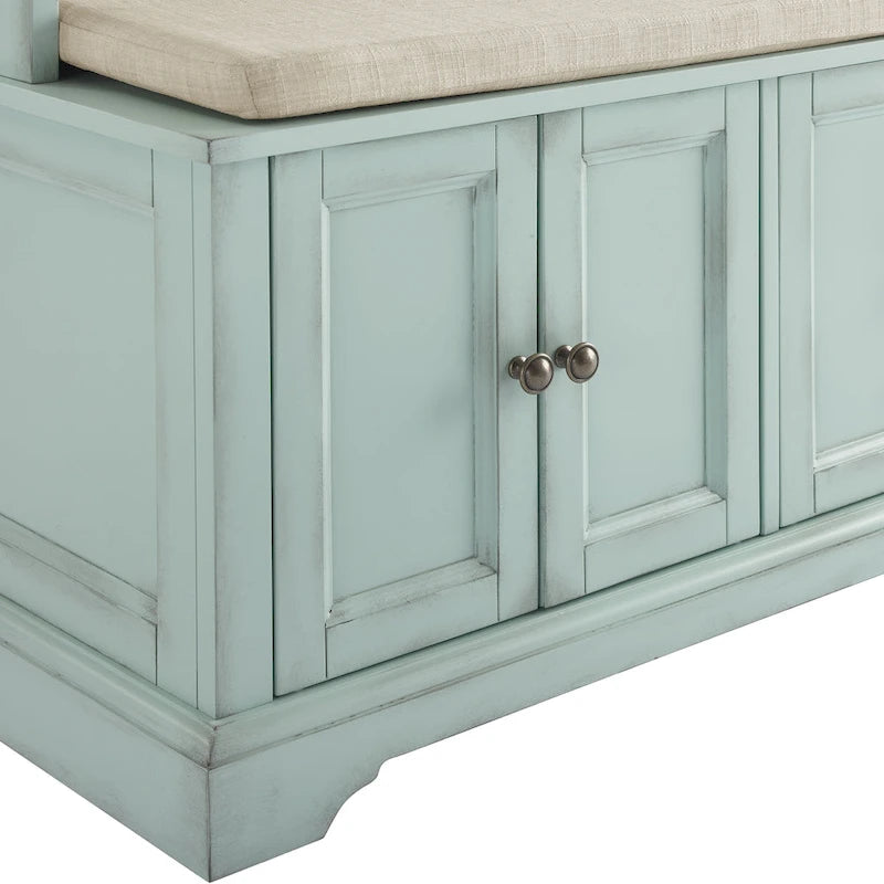 Hall Tree with Bench, 4 Hooks, 2 Storage Cabinets and Open Shelf
