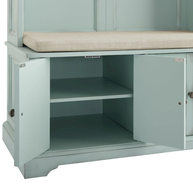Hall Tree with Bench, 4 Hooks, 2 Storage Cabinets and Open Shelf