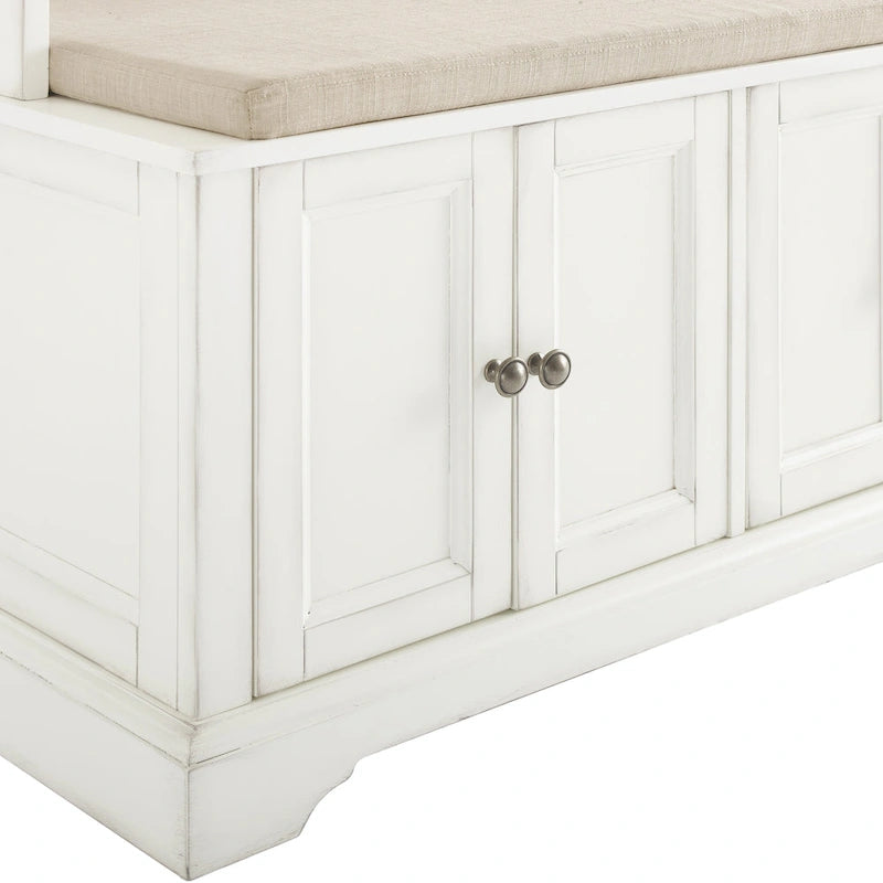 Hall Tree with Bench, 4 Hooks, 2 Storage Cabinets and Open Shelf