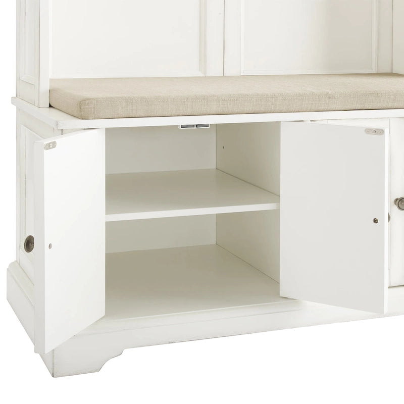 Hall Tree with Bench, 4 Hooks, 2 Storage Cabinets and Open Shelf