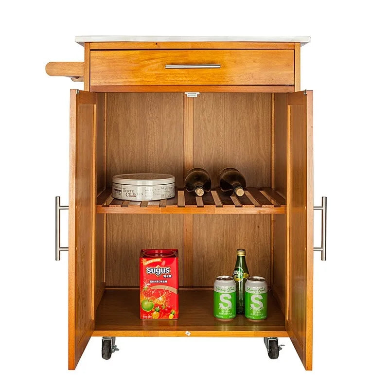 Portable Kitchen Cart with Stainless Steel Top, Drawer and Cabinet