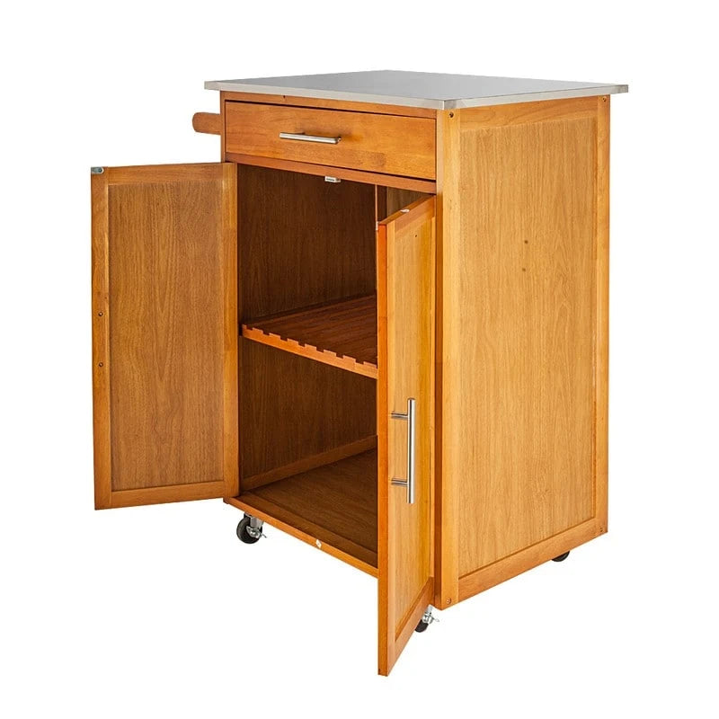 Portable Kitchen Cart with Stainless Steel Top, Drawer and Cabinet