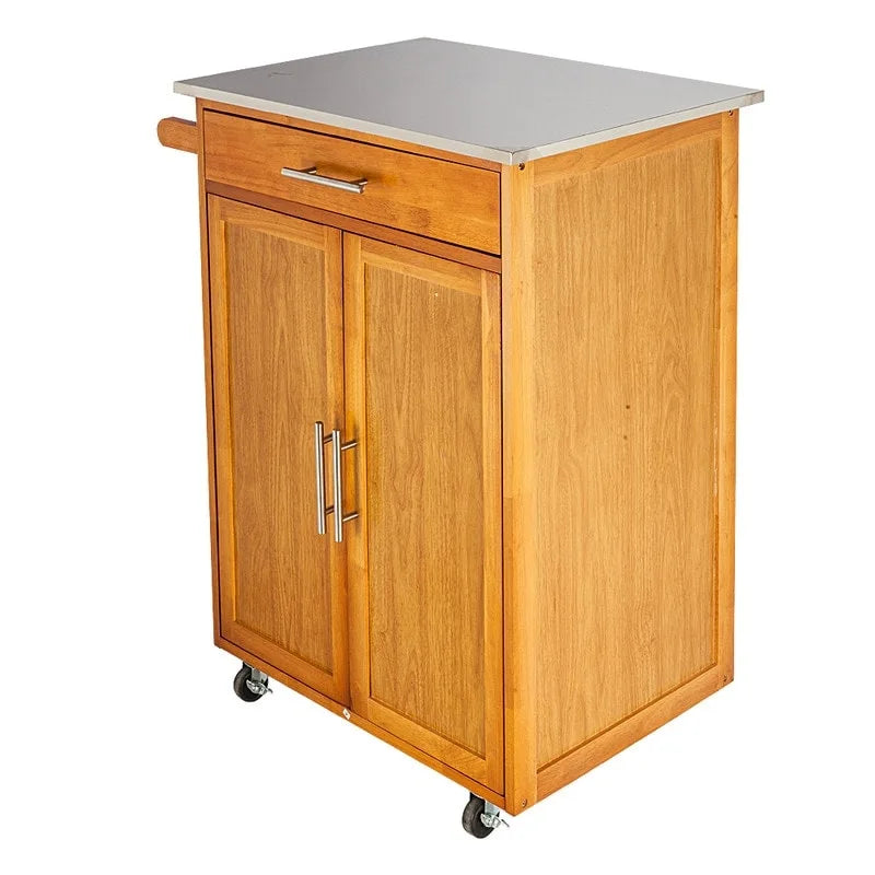 Portable Kitchen Cart with Stainless Steel Top, Drawer and Cabinet