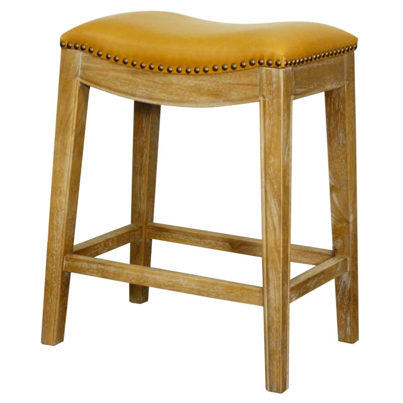 Bonded Leather Counter Stool with Solid Rubber Wood Frame, 24-Inch Seat Height