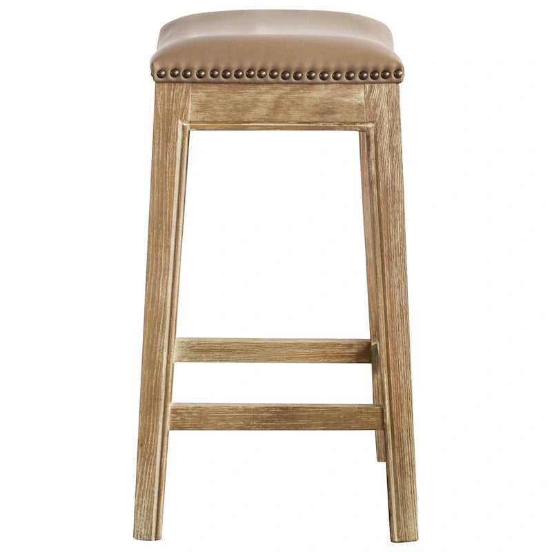 Bonded Leather Counter Stool with Solid Rubber Wood Frame, 24-Inch Seat Height