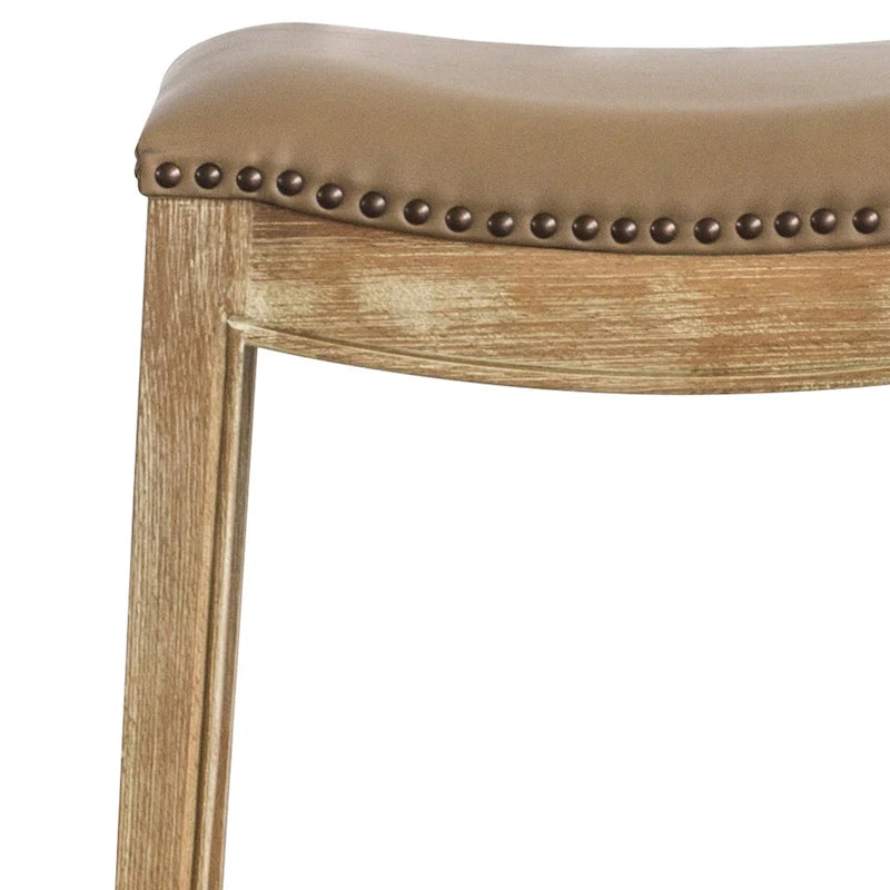 Bonded Leather Counter Stool with Solid Rubber Wood Frame, 24-Inch Seat Height
