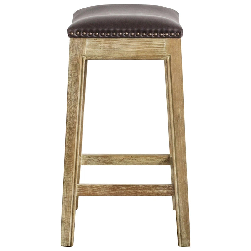 Bonded Leather Counter Stool with Solid Rubber Wood Frame, 24-Inch Seat Height